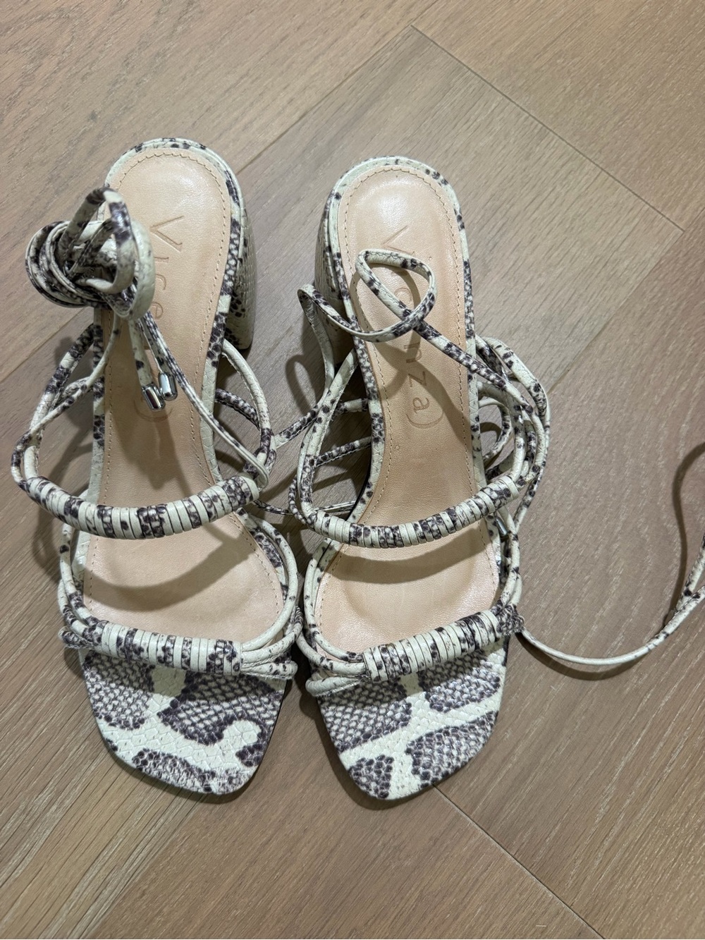 Vicenza love letter Snake-Print Strappy Heels